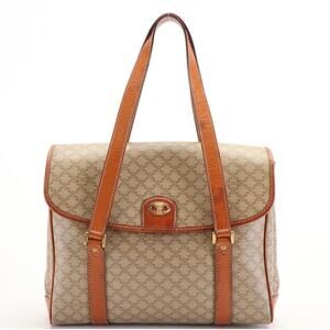 Celine Macadam Beige Coated Canvas Leather Shoulder Bag